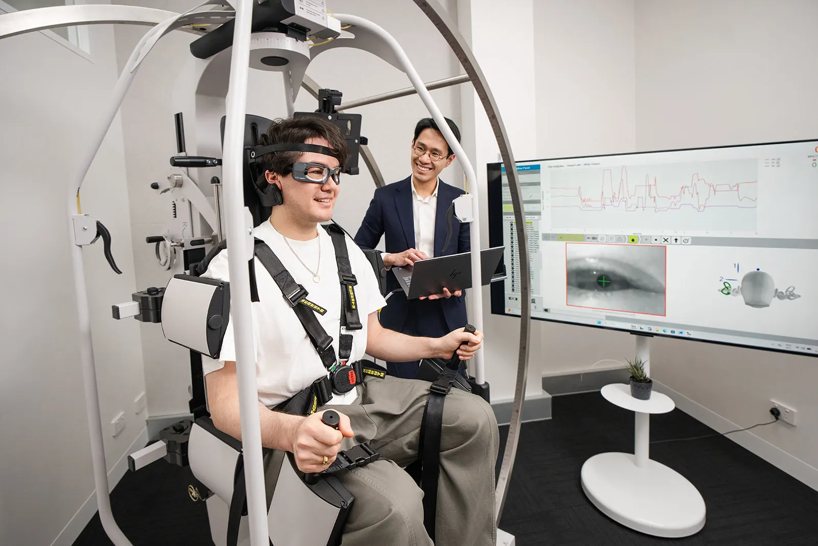 The Rotundum positioning chair used for BPPV diagnosis and treatment at Melbourne Balance Clinic
