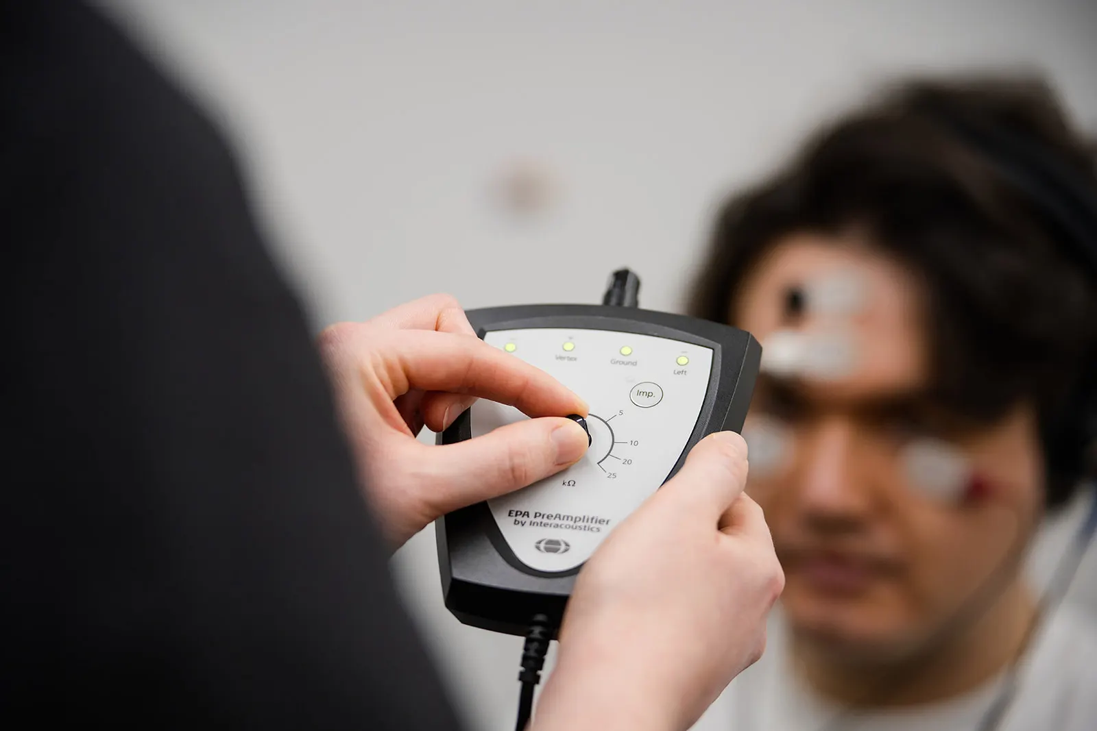 Vestibular evoked myogenic potential (VEMP) testing equipment used at Melbourne Balance Clinic